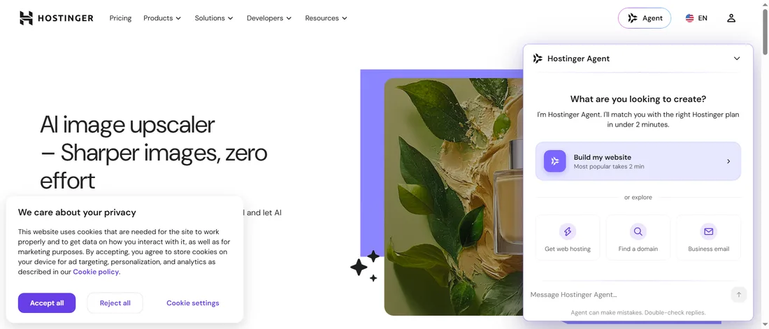 Zyro AI Image Upscaler 官网界面：上传 JPEG 或 PNG 后由 AI 提升分辨率